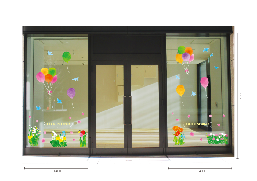 【VP】春の花たちと【VP】水彩バルーン組み合わせ施工例