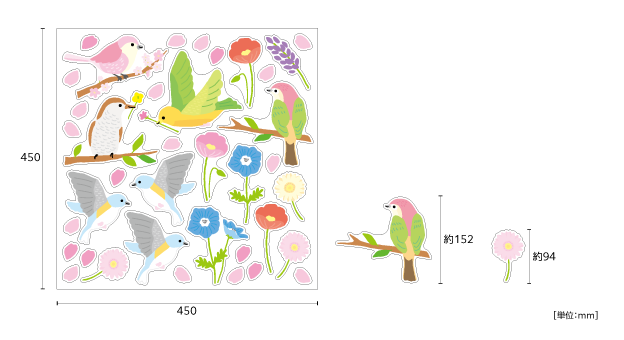 【壁】Hello Spring 花と鳥のサイズ
