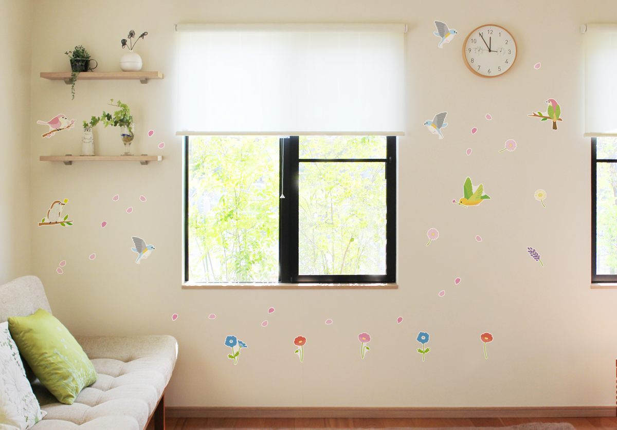 【壁】Hello Spring 花と鳥の施工イメージ
