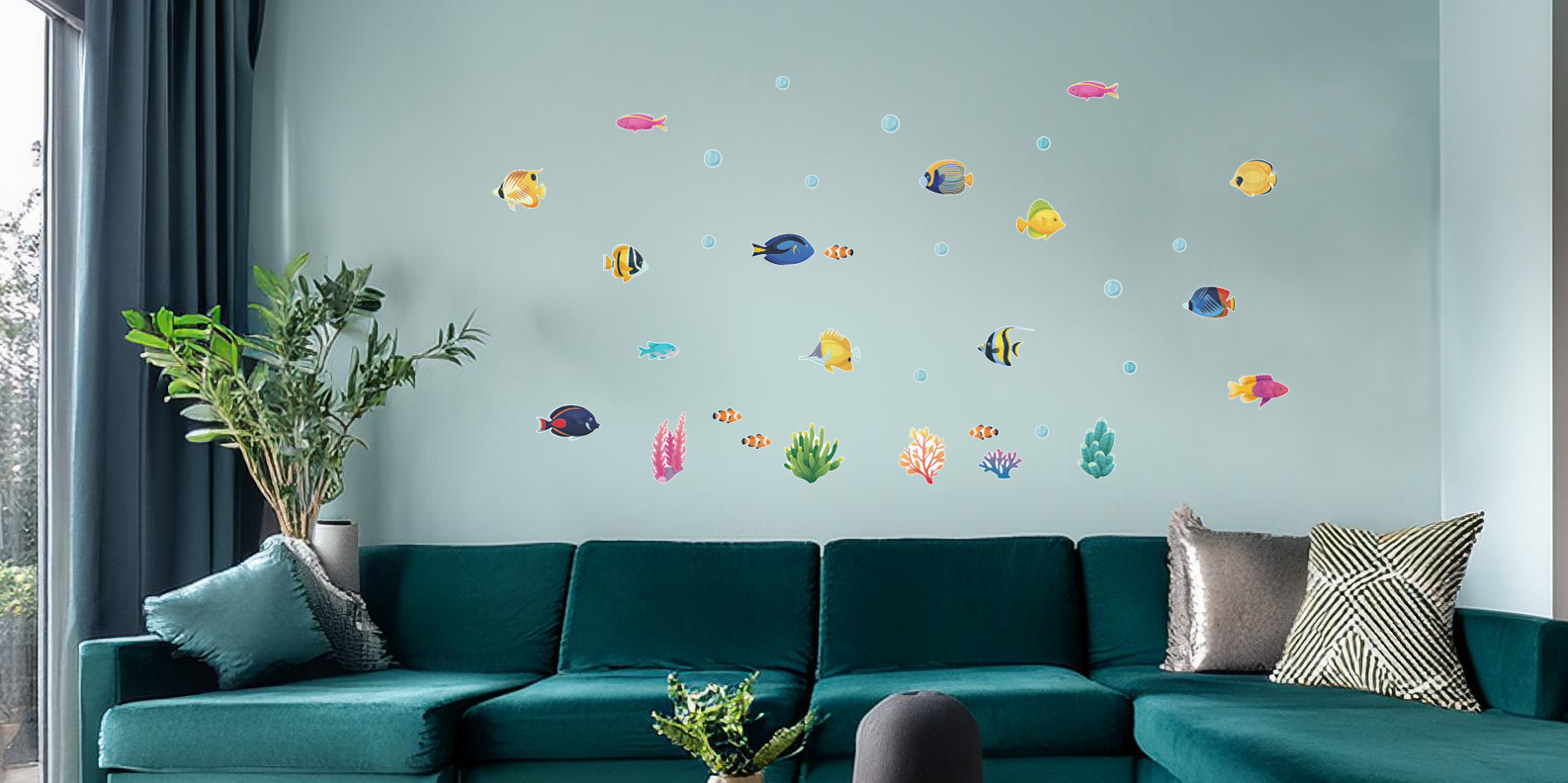 【壁】壁に泳ぐ熱帯魚Aの施工イメージ