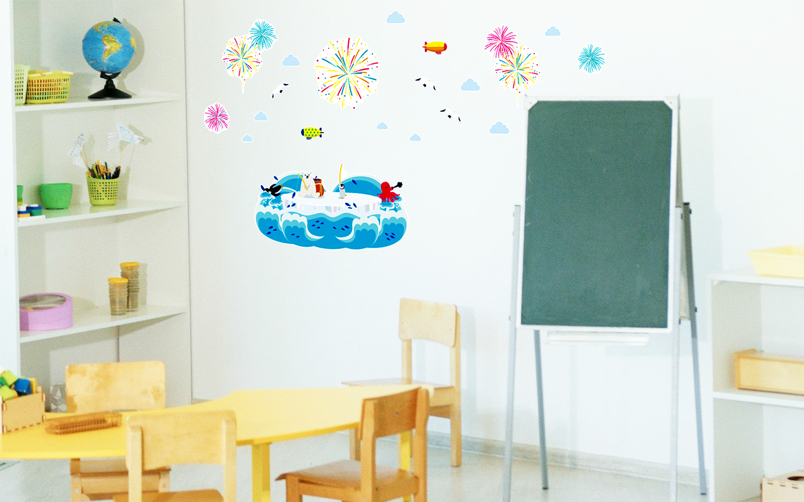 ビビッドカラー花火と氷島の施工イメージ