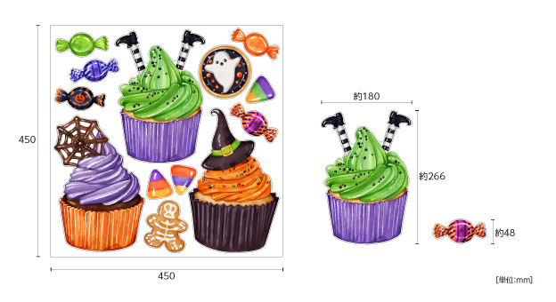 【壁】ハロウィンカップケーキのサイズ