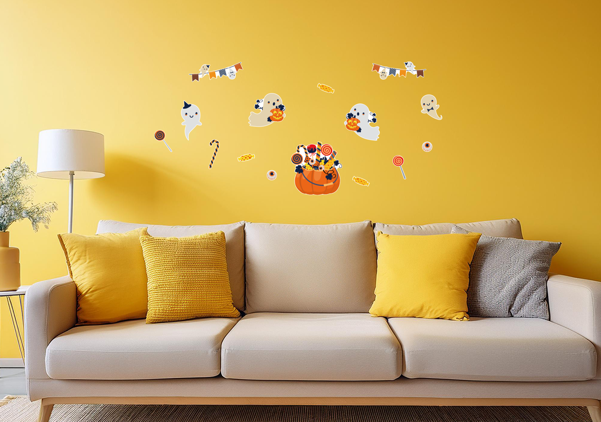 【壁】おばけとかぼちゃのバスケットの施工イメージ