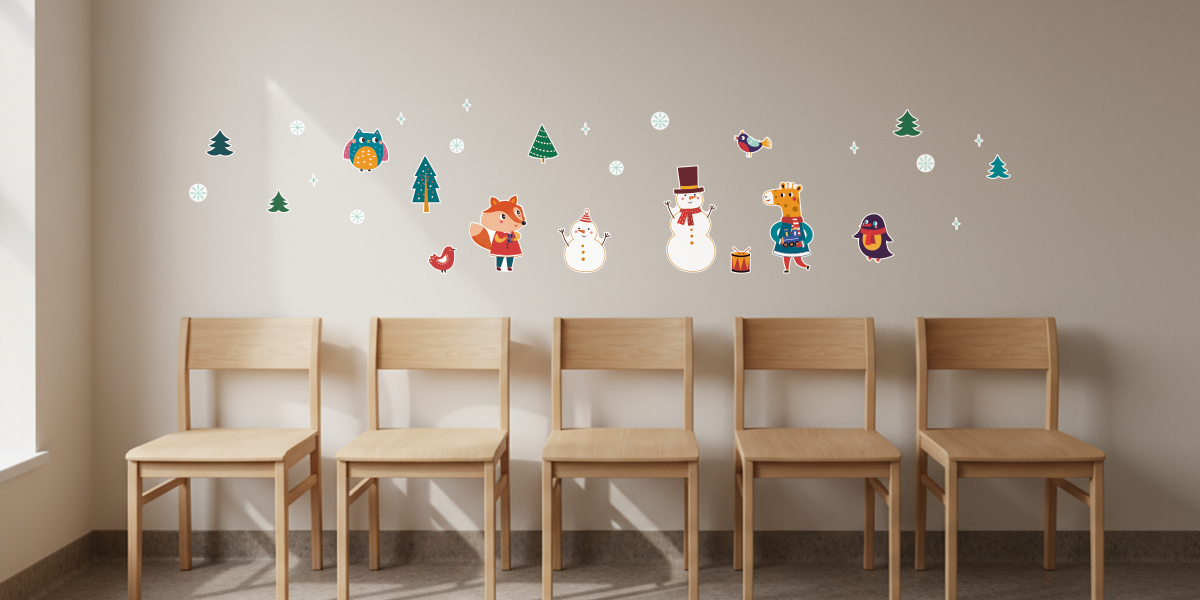 【壁】ジョイフルクリスマス 雪だるまと動物たちの施工イメージ